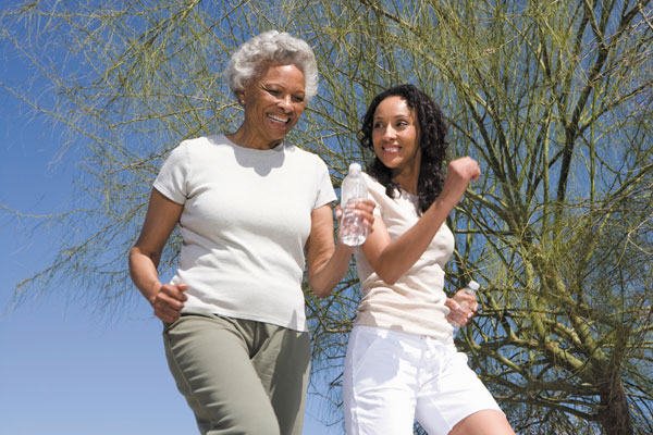 friends walking reducing stress exercising